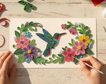 Quilled Hummingbird Craft Kit, DIY Nature Craft (Digital Download)