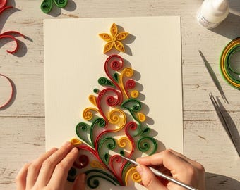 Quilled Decorative Tree Craft Kit, DIY Holiday Craft (Digital Download)