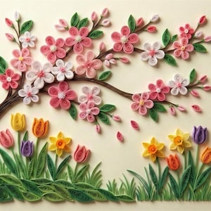Quilling Frühling Gartenszene Kit, DIY Urlaub Basteln (Digitaler Download)