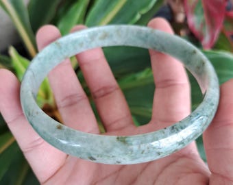 Jadeite Bangle Genuine Green Natural Burmese Type A Untreated Handmade 84 mm.69g.