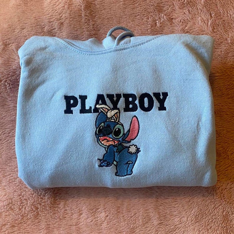Play Boy PB Stitch Embroidered Crew Sweatshirt, Stitch Funny Embroidered Hoodie, PB Stitch Embroidery, Gift Fans PB Play Boy Stitch Lover 