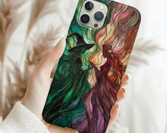 Witch Stained Glass iPhone Case – Emerald Art Nouveau Fantasy Design, MagSafe Compatible Cover