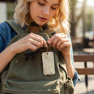 Neutral Patchwork Pattern Keychain Charm | Double-Sided Rectangle Keychain image 6