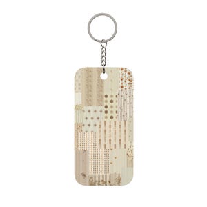 Neutral Patchwork Pattern Keychain Charm | Double-Sided Rectangle Keychain image 2