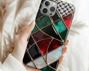 Palestine Inspired Mosaic iPhone Case – Faux Stained Glass, MagSafe Compatible Cover