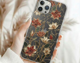 Vintage Floral Faux Stained Glass Phone Case | Clear Case