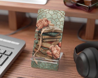 Customizable Glossy Phone Stand - Floral Book Design