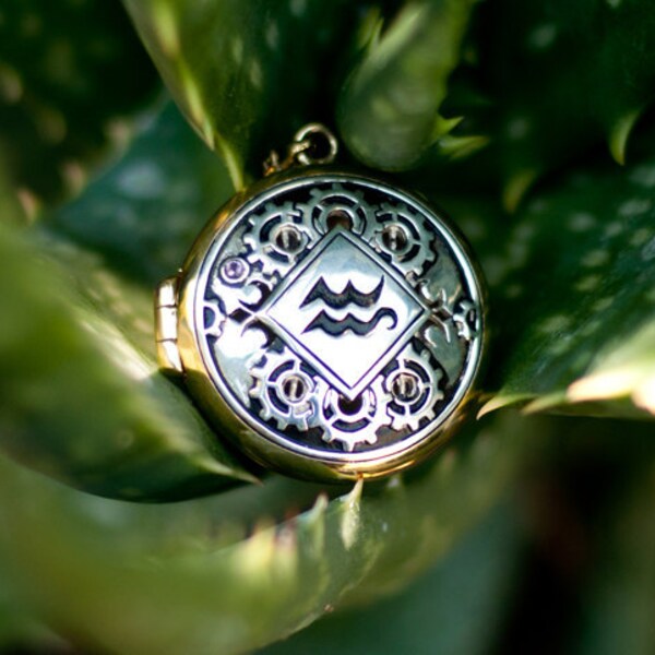 Black Phoenix Steampunk Zodiac Locket: Aquarius
