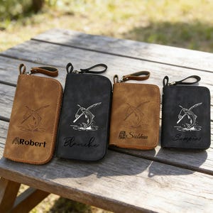 Personalized Leather Fishing Lure Storage Bag Portable Tackle Pouch Spinner Spoon Bait Organizer Hook Storage Case Trout Bass Fishing Gift