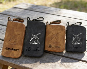 Bolsa de cuero personalizada para guardar señuelos de pesca, bolsa portátil para aparejos, cuchara giratoria, organizador de cebos, estuche para guardar anzuelos, regalo para pesca de trucha y lubina