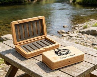 Scatola per pesca a mosca personalizzata con incisione, scatola per esche e accessori con incisione laser, regalo personalizzato per pescatori, regalo per appassionati di pesca