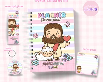 Editable Christian Devotional Planner in Canva | Jesus Cares for Me | Digital Devotional Planner | Prayer Planner | Printable PDF