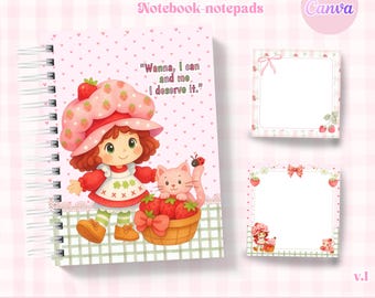 Sweet Strawberry Planner | Editable Canva Notebook Template | Cute Strawberry Notepad | Kawaii Printable Planner