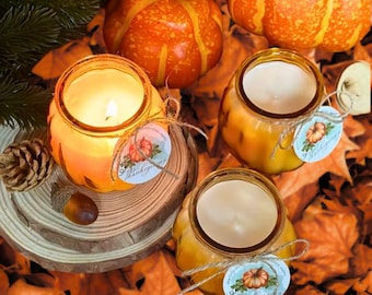 Kürbis Sojakerzen Set: Herbst Bauernhaus Dekoration mit Dankeskarten