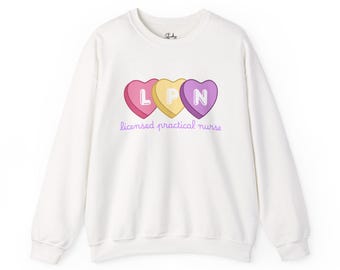 LPN Candy Hearts Lizenziertes Praktisches Krankenschwester-Sweatshirt mit Rundhalsausschnitt - vier Farben erhältlich