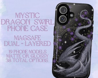 Mystic Dragon Swirl Handyhülle | Robuste MagSafe-Kompatible Hülle, Purple Floral Fantasy