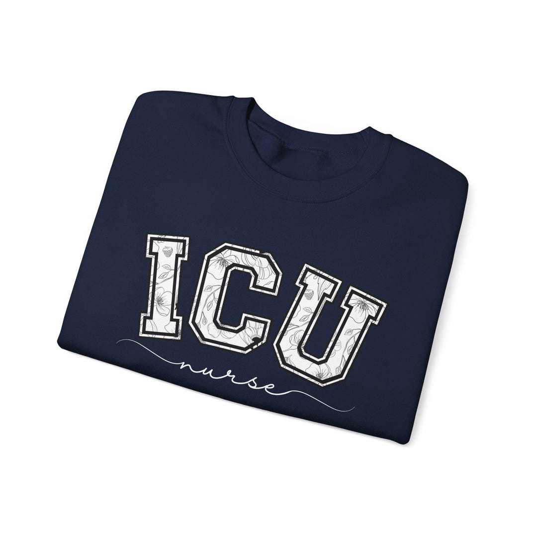 ICU Nurse Sweatshirt | Floral Lineart Varsity Lettering, Collegiate ...