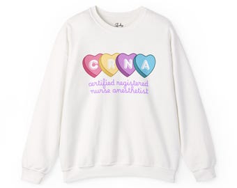 CRNA Candy Hearts zertifizierte Krankenschwester Anästhesie Rundhals-Sweatshirt - vier Farben erhältlich