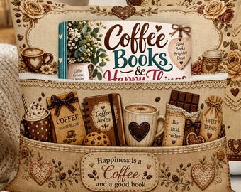 Coffee Lover Personalised Linen Pocket Cushion Cover, Reading Pillow, Book Lover Gift