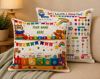 Personalised Linen Reading Pillow with Book Pocket, Kids Story Cushion