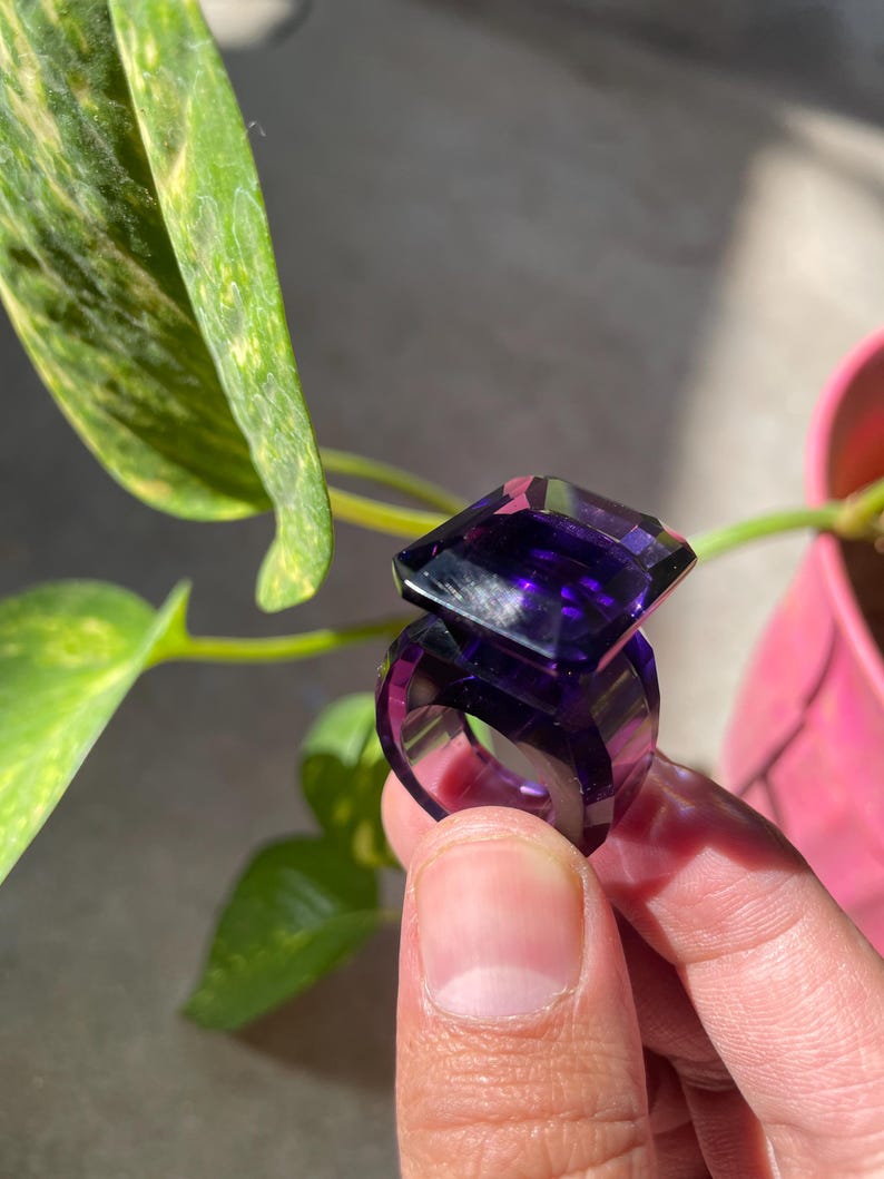 Hand Carved Amethyst Quartz Ring – Pure Gemstone Statement Ring ...