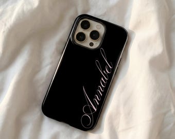 Personalized Black iPhone Case, Calligraphy Name, Minimalist