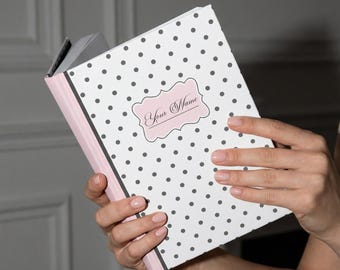 Personalized Polka Dot Notebook - Custom Calligraphy Name, Hard Cover