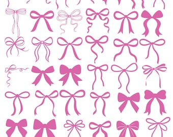 Pink Watercolor Bow Clipart, Ribbon Bow SVG, Pink Ribbon SVG, Coquette Bows SVG, Pink Hair Bow Svg, Hair Bow, Girlie Pink Ribbon Svg