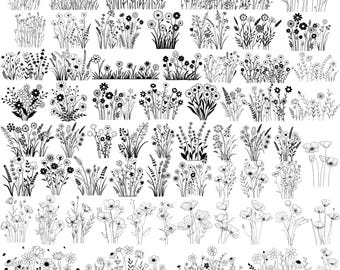 Wildflower SVG Bundle, Minimalist Floral Sketch (Digital Download)