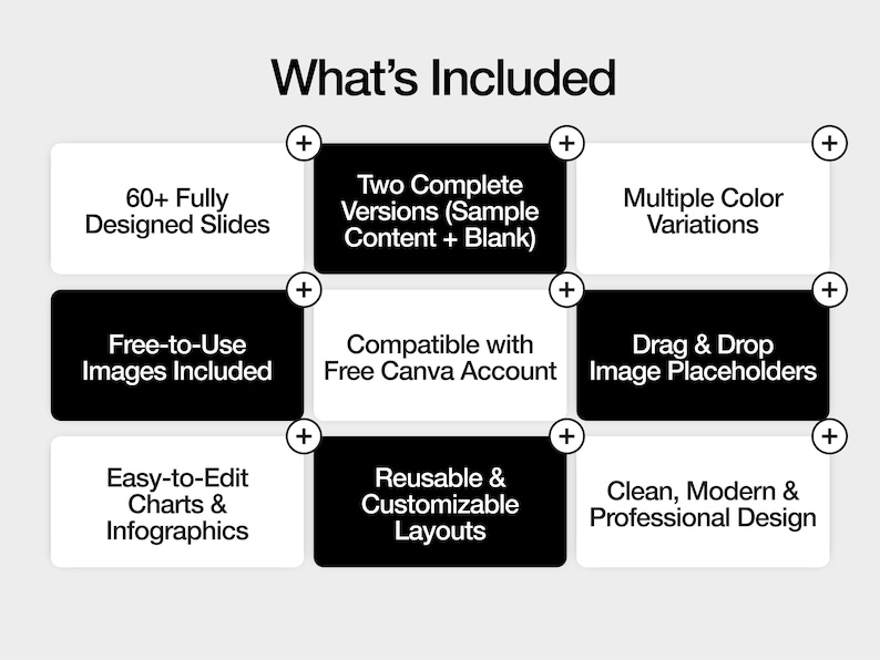 Modern business presentation template in Canva featuring 60+ professional slides for startup pitch deck, investor presentation, business plan presentation, and corporate strategy deck. Minimalist pitch deck template with infographics, charts, market analysis slides, financial overview, revenue model, sales forecast, competitive landscape, roadmap, and fully editable Canva presentation design for entrepreneurs and consultants.