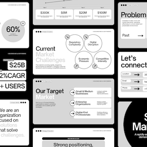 Modern business presentation template in Canva featuring 60+ professional slides for startup pitch deck, investor presentation, business plan presentation, and corporate strategy deck. Minimalist pitch deck template with infographics, charts, market analysis slides, financial overview, revenue model, sales forecast, competitive landscape, roadmap, and fully editable Canva presentation design for entrepreneurs and consultants.