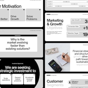 Modern business presentation template in Canva featuring 60+ professional slides for startup pitch deck, investor presentation, business plan presentation, and corporate strategy deck. Minimalist pitch deck template with infographics, charts, market analysis slides, financial overview, revenue model, sales forecast, competitive landscape, roadmap, and fully editable Canva presentation design for entrepreneurs and consultants.