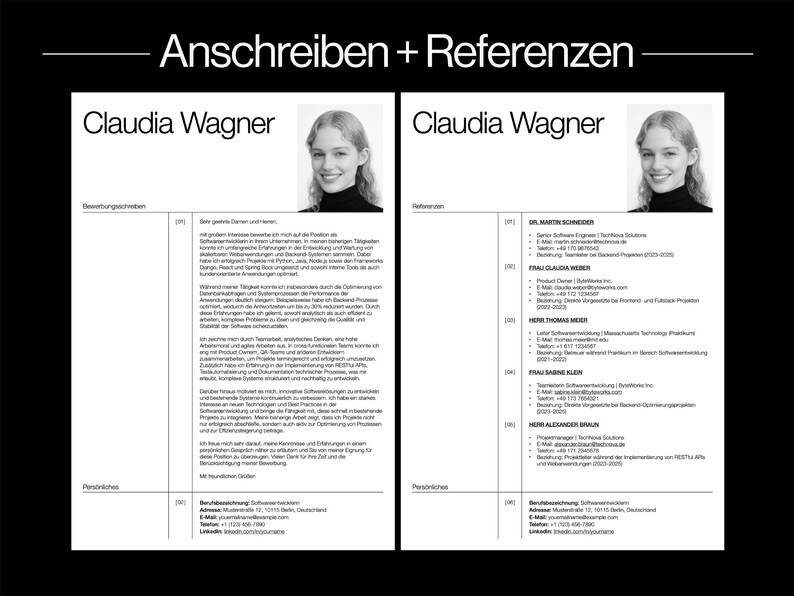 „Minimalistische Lebenslauf Vorlage Deutsch mit modernem, kreativem und schlichten Design, ideal für professionelle Bewerbungen. Diese professionelle Bewerbungsvorlage ist vollständig bearbeitbar in Mac Pages und Canva und eignet sich für kreative, moderne und strukturierte Lebensläufe. Inklusive passendem Anschreiben, ATS-freundlich, übersichtlich gestaltet und perfekt für Bewerber, die mit einer klaren, eleganten und professionellen Lebenslauf Vorlage überzeugen möchten