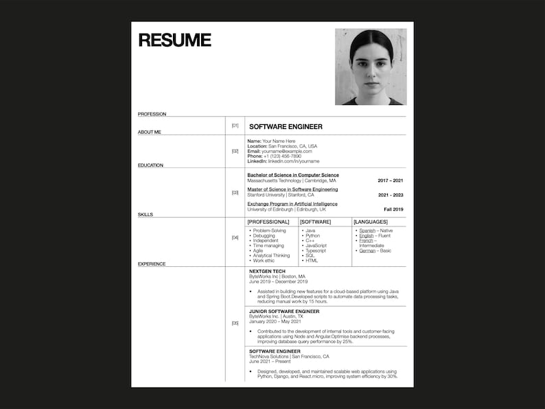 Grid Layout Cv Modern Grid Resume Template: Editable CV + Cover Letter (A4 + US Letter ...