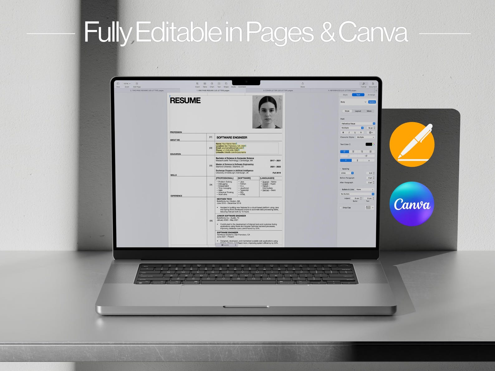 Grid Layout Cv Modern Grid Resume Template: Editable CV + Cover Letter (A4 + US Letter ...