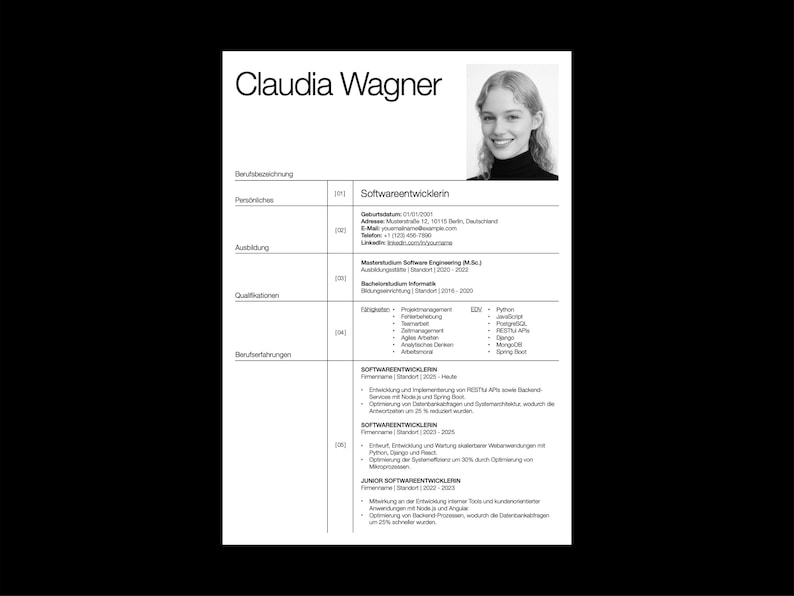 Minimalistische Lebenslauf Vorlage Deutsch mit modernem, kreativem und schlichten Design, ideal für professionelle Bewerbungen. Diese professionelle Bewerbungsvorlage ist vollständig bearbeitbar in Mac Pages und Canva und eignet sich für kreative, moderne und strukturierte Lebensläufe. Inklusive passendem Anschreiben, ATS-freundlich, übersichtlich gestaltet und perfekt für Bewerber, die mit einer klaren, eleganten und professionellen Lebenslauf Vorlage überzeugen möchten