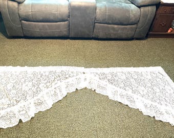 one pair white lace swag curtains, 38 x38 inches