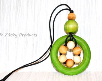 Natural Green Wooden Teething Necklace for Nursing Breastfeeding Babywearing Mamas "Spring" by Zúbky