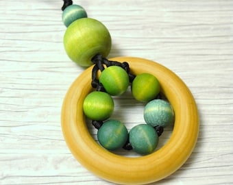 Natural Sensory Wooden Teething Zúbky Necklace for Nursing Breastfeeding Babywearing Mamas "Blue Ombre"