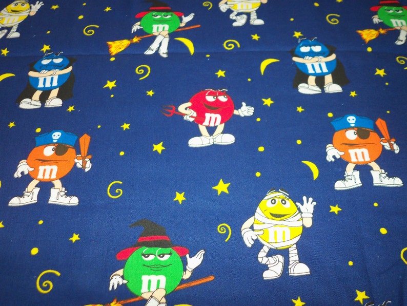 M/&M/'s Halloween Fabric All the Characters in Costume Ready for Trick or Treat New By The Fat Quarter fabricnmore