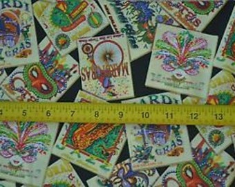 Mardi Gras Fabric Celebrate New Orleans Colorful on Black Cotton Shamash New By The Fat Quarter BTFQ