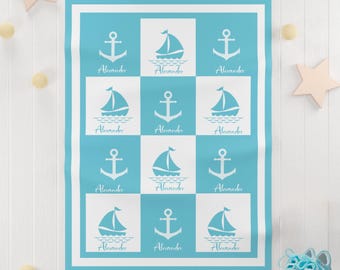 Personalized  Boy Blanket | Custom Name Nautical Blanket | Baby Shower Present