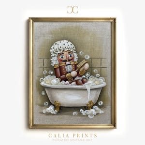Nutcracker Bubble Bath Print - Christmas Bathroom Art, Digital Download