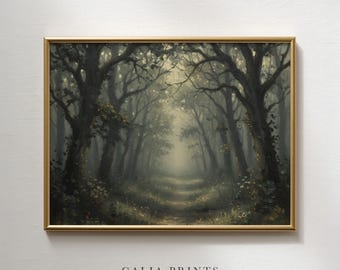 Vintage Waldweg Druck - Moody Foggy Woods druckbare Kunst