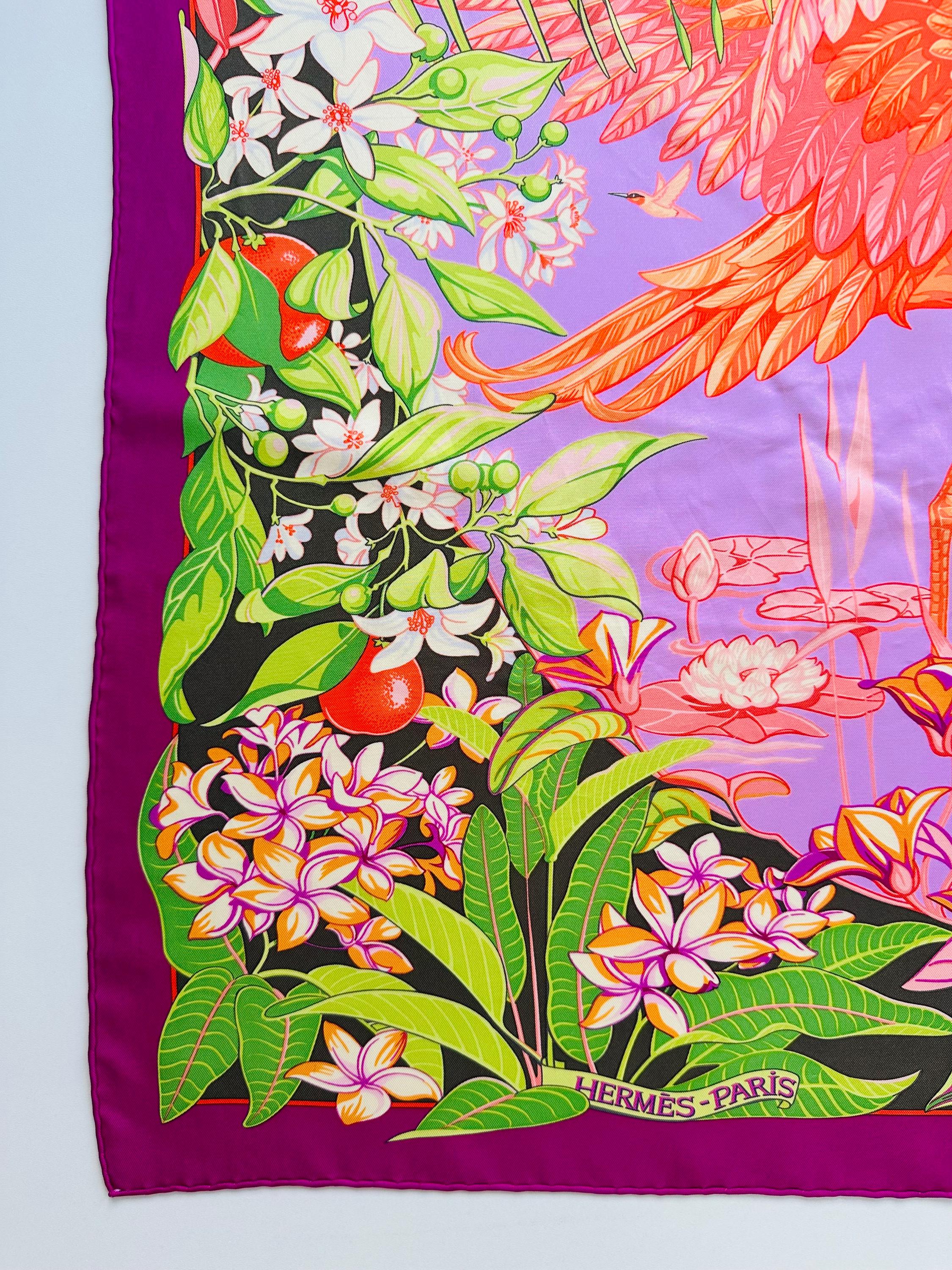 Hermès Silk Scarf 90 “flamingo Party” – Tropical Pink & Orange