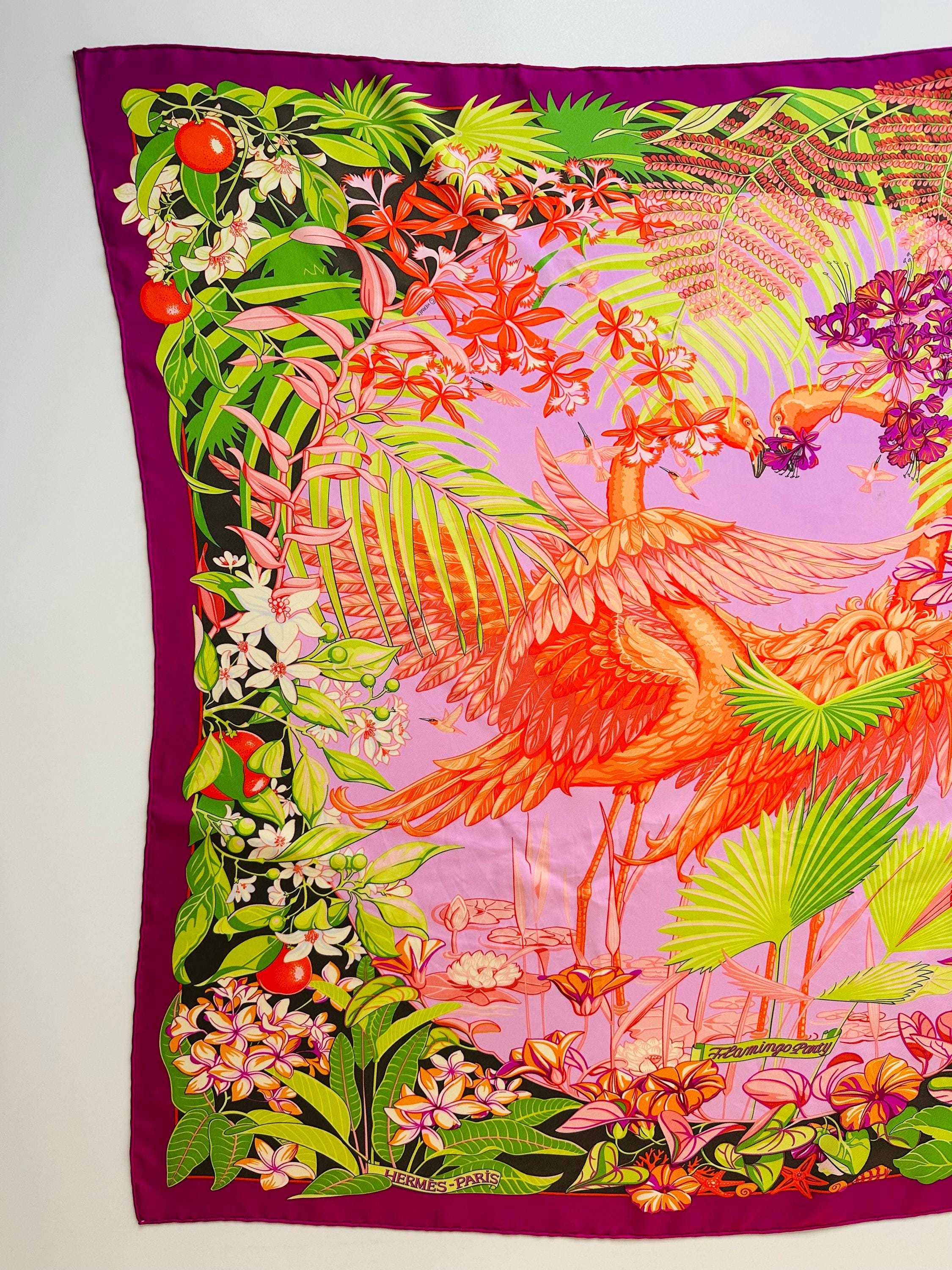 Hermès Silk Scarf 90 “flamingo Party” – Tropical Pink & Orange