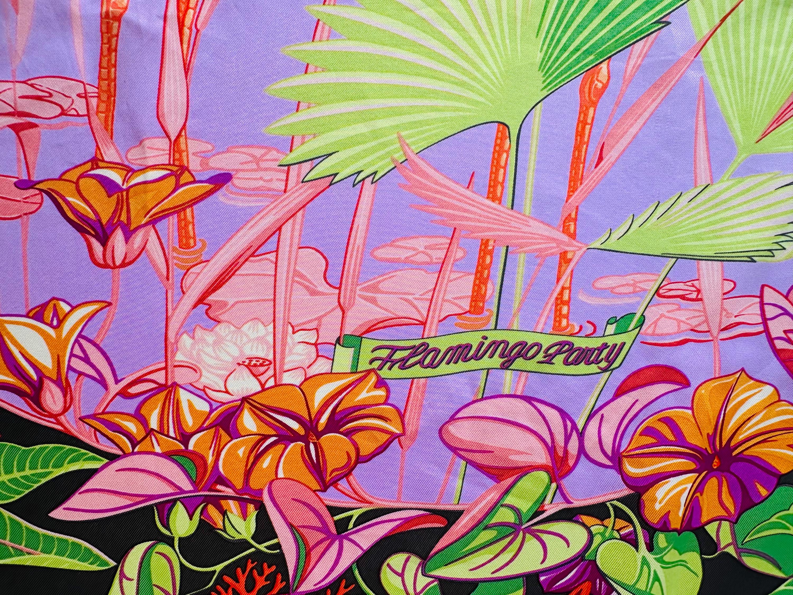 Hermès Silk Scarf 90 “flamingo Party” – Tropical Pink & Orange