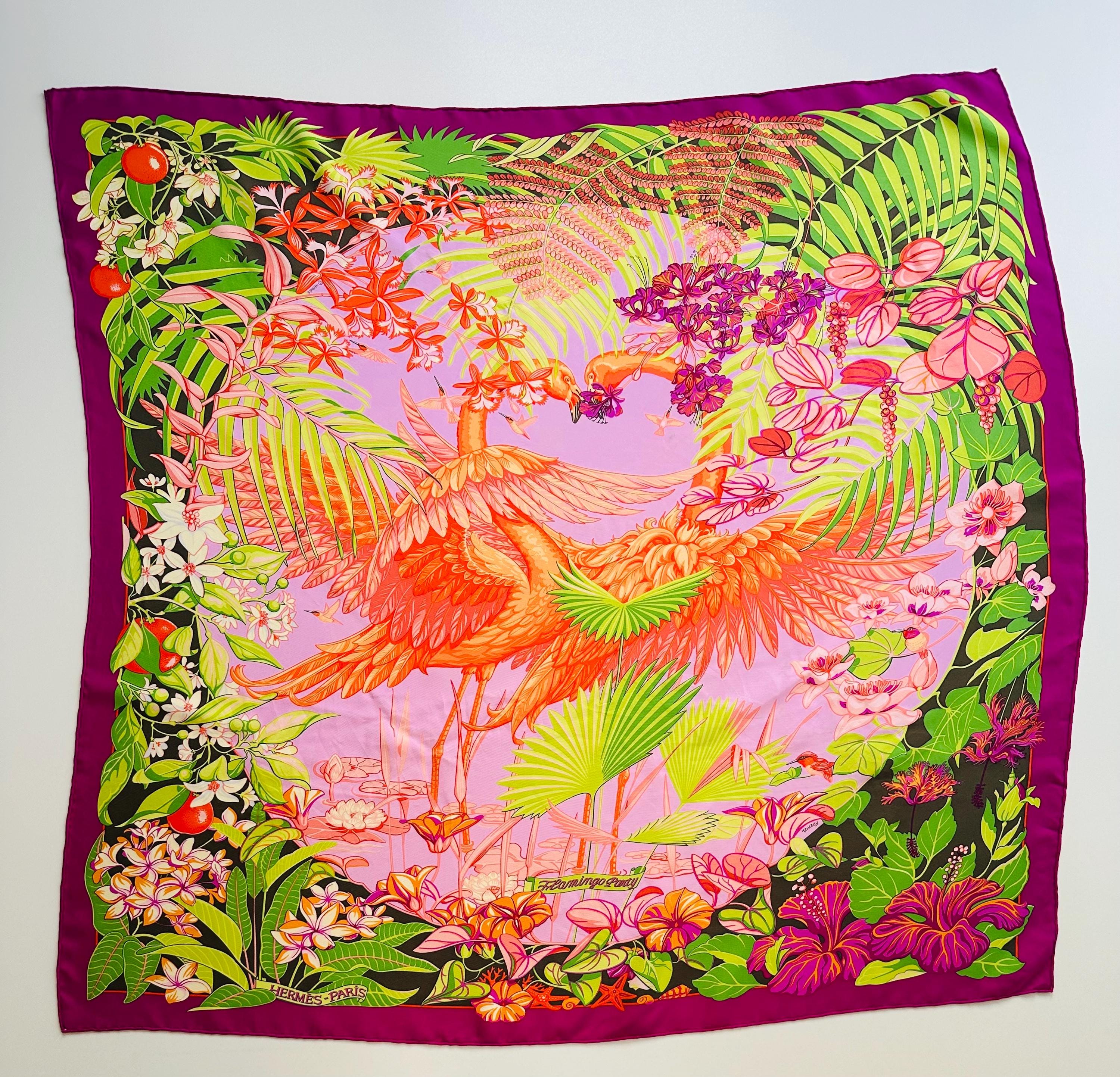 Hermès Silk Scarf 90 “flamingo Party” – Tropical Pink & Orange