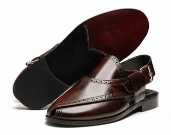 Handgemaakte Peshawari Chappal, traditionele sandalen, leren schoenen, herenschoenen, comfortabele instapper, Pakistaanse chappal