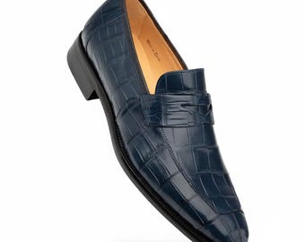 Handgjorda loafers i krokodilskinn | Penny slip-ons för män
